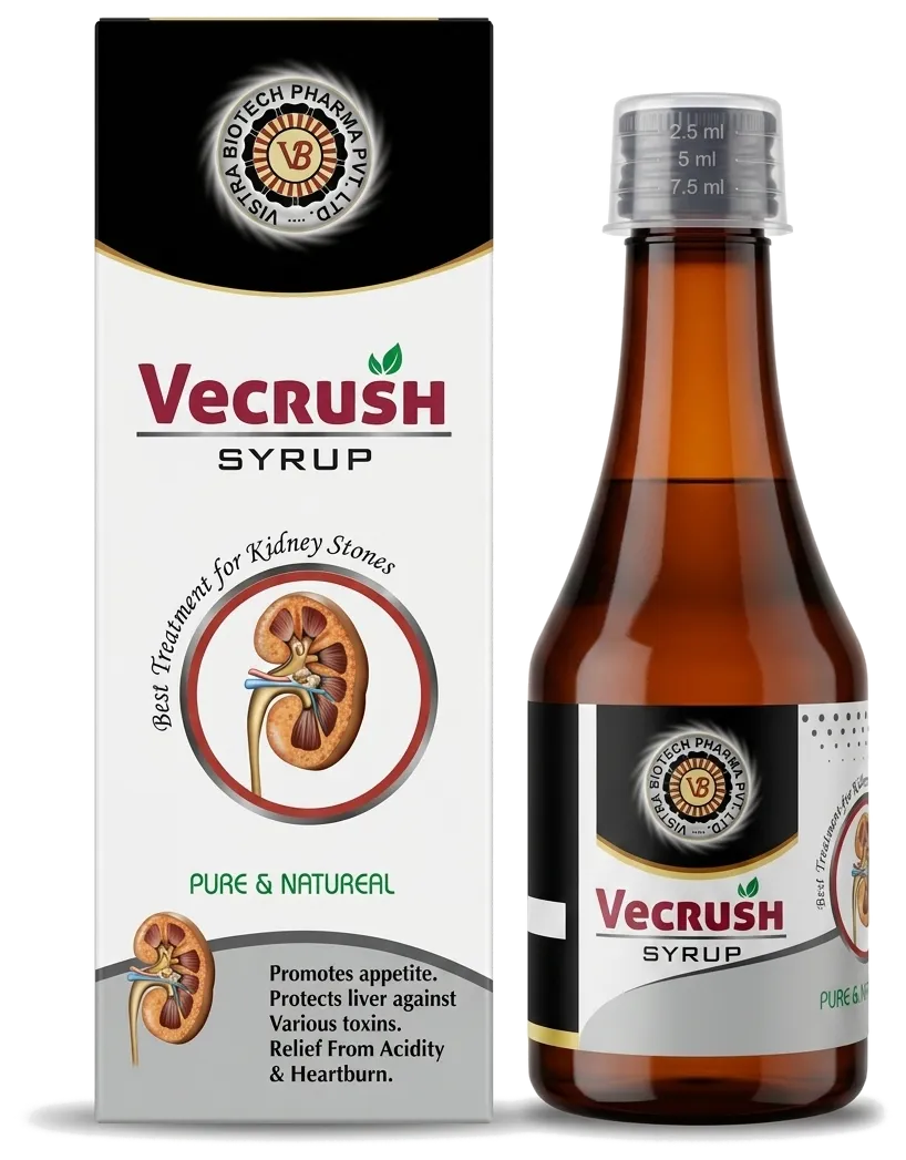 Vcrush Syrup Ayurvedic kidney and urinary tonic bottle and carton