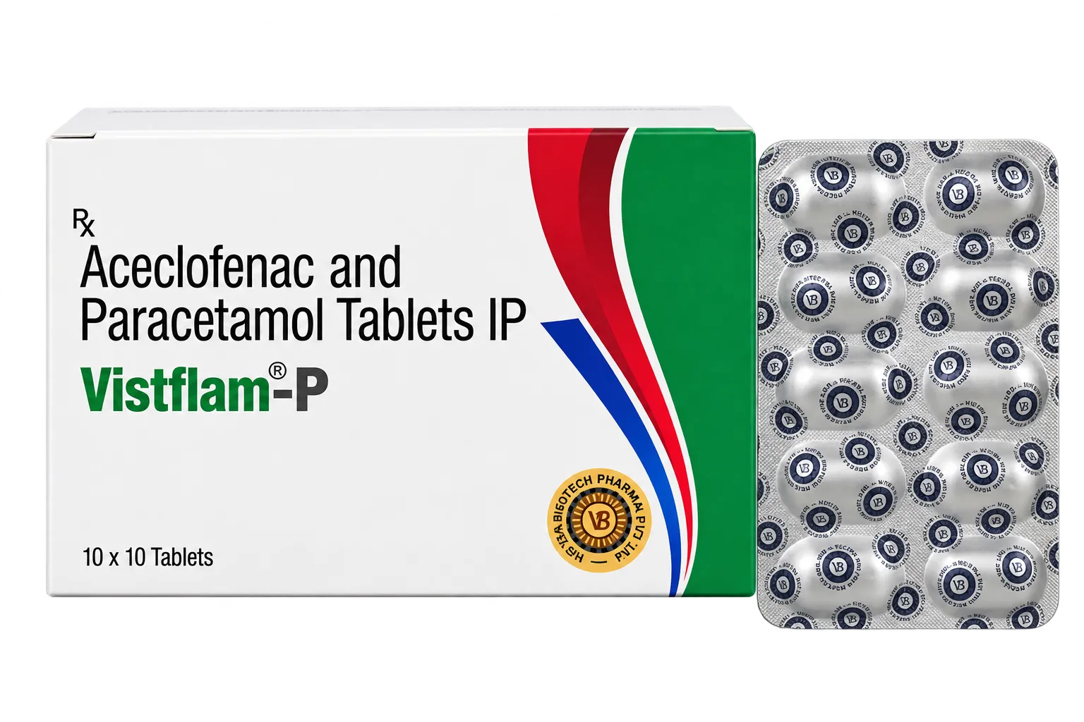 Vistflam-P Aceclofenac and Paracetamol tablets 10 × 10 carton